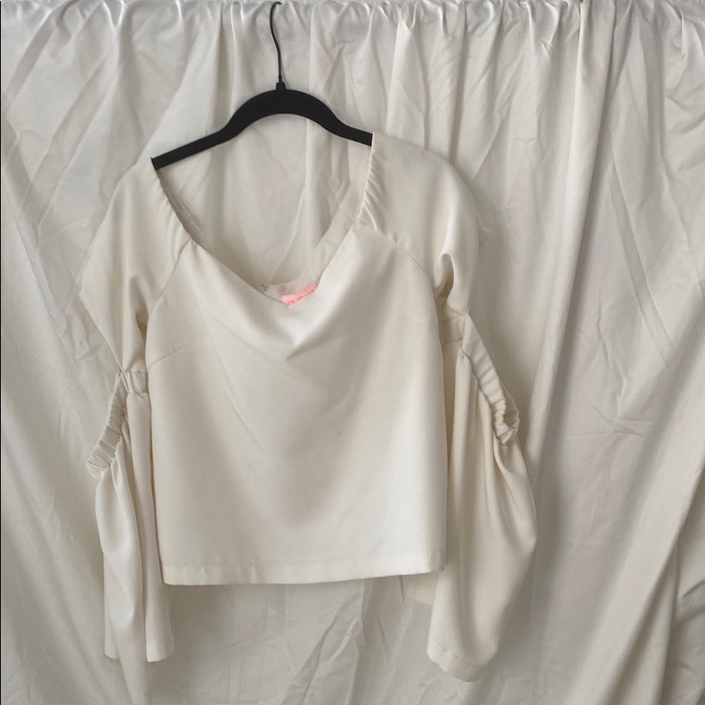 Cream Ruffled Asymmetrical Blouse